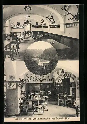 AK Bürgel /Thür., Gasthaus Langethalsmühle, Innenansichten