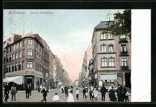 AK Hamburg-Neustadt, Neuer Steinweg mit Passanten und Meyers Gasthof