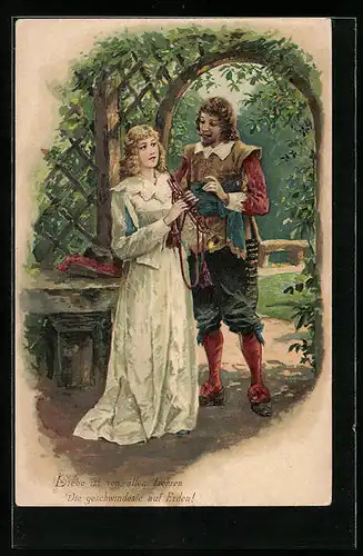 Präge-AK Säckingen, Trompeter von Säckingen mit seiner Geliebten in einer Laube
