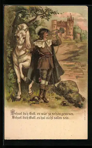 Präge-AK Säckingen, Trompeter von Säckingen bläst seinen Abschiedsgruss