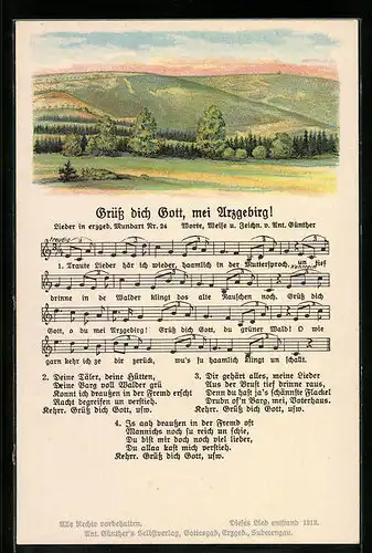 Lied-AK Anton Günther Nr. 24: Grüss dich Gott, mei Arzgebirg!