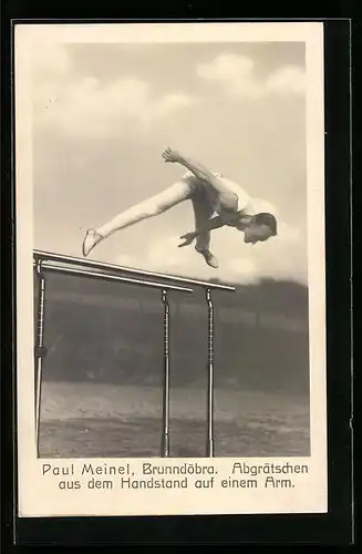 AK Brunndöbra, Turner Paul Meinel, Abgrätschen aus dem Handstand auf einem Arm