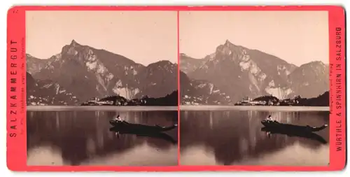 Stereo-Fotografie Baldi & Würthle, Salzburg, Ansicht Traunkirchen / Salzkammergut, Seeblick gegen den Spitzelstein