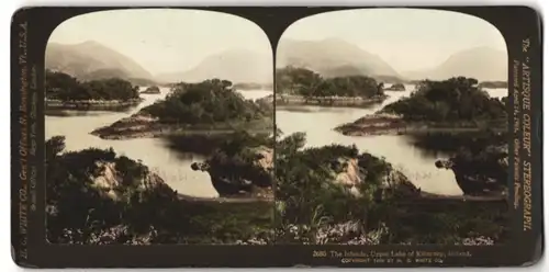 Stereo-Fotografie H.C. White Co., Bennington / Vermont, Ansicht Killarney / Ireland, Upper Lake Islands