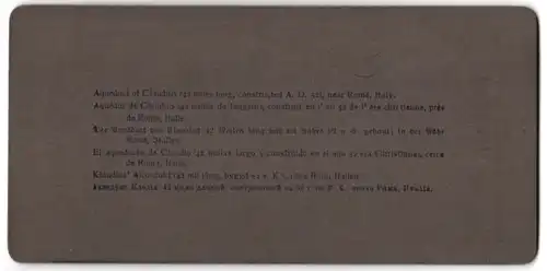 Stereo-Fotografie Underwood & Underwood, New York, Ansicht Rom / Roma, Aquäduct von Claudius