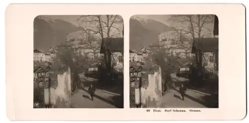 Stereo-Fotografie NPG, Berlin-Steglitz, Ansicht Schenna / Tirol, Strassenansicht im Ort