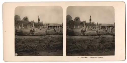 Stereo-Fotografie NPG, Berlin-Steglitz, Ansicht Damaskus, Arabischer Friedhof mit Gräberfeld & Moschee