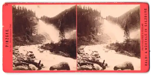 Stereo-Fotografie Baldi & Würthle, Salzburg, Ansicht Pinzgau, Oberer Krimmler Fall, Wasserfall