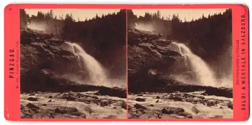 Stereo-Fotografie Baldi & Würthle, Salzburg, Ansicht Pinzgau, Unterer Krimmler Fall, Wasserfall