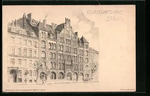 Künstler-AK Berlin, vor dem Gewerkschaftshaus, Engeldamm 62 - 64