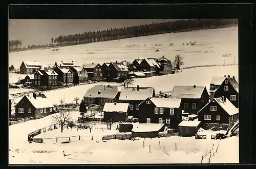 AK Altenfeld i. Thür. Wald, Blick auf die Wohnhäuser im Schnee