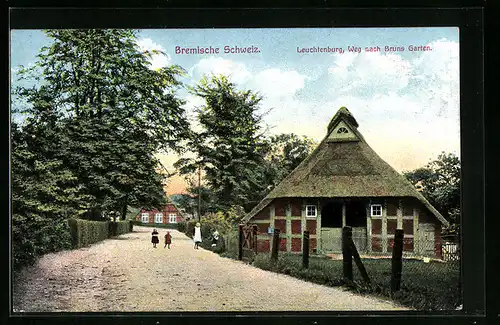 AK Leuchtenburg /Bremische Schweiz, Weg nach Bruns Garten mit Kindern