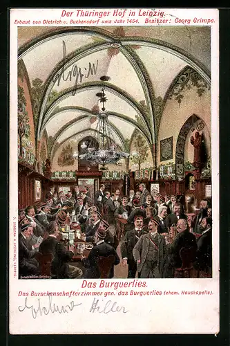 Künstler-AK Leipzig, Blick in den Thüringer Hof, Das Burgverlies