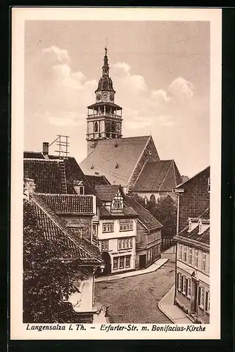 AK Langensalza i. Th., Erfurter Strasse mit Bonifacius-Kirche