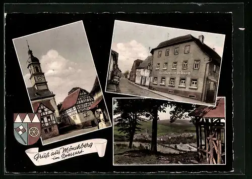 AK Mönchberg im Spessart, Ortsansicht, Gasthaus zum Ochsen