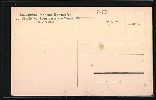 Künstler-AK Polle / Weser, Stammburgen und Stammtafeln der Grafen von Everstein