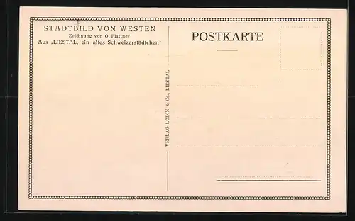 Künstler-AK Liestal, Stadtbild von Westen