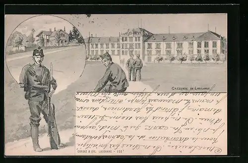 Künstler-AK Lausanne, Casernes, Soldaten