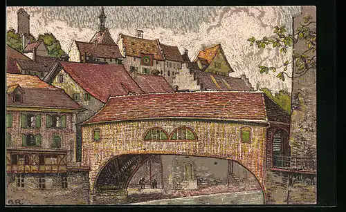 Künstler-AK Baden, Gedeckte Brücke
