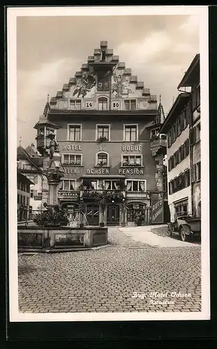 AK Zug, Hotel Ochsen mit Brunnen am Kolinplatz