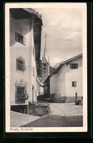 AK Bergün, Dorfpartie mit Kirche