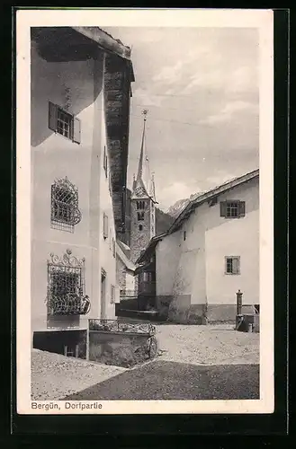 AK Bergün, Dorfpartie mit Kirche