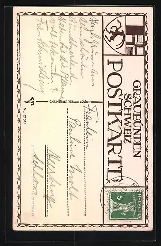 AK Bergün, Dorfpartie mit Kirche