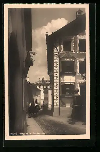 AK Pontresina, Strassenpartie mit Pferdewagen
