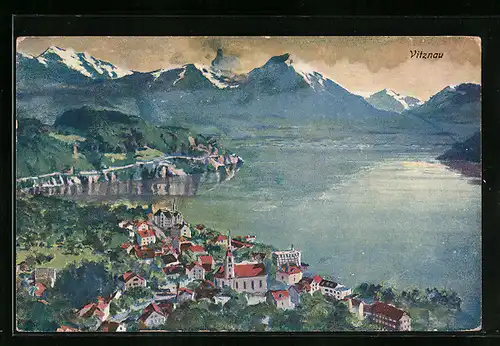 AK Vitznau, Teilansicht mit Bergen