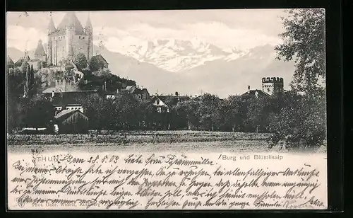 AK Thun, Burg und Blümlisalp