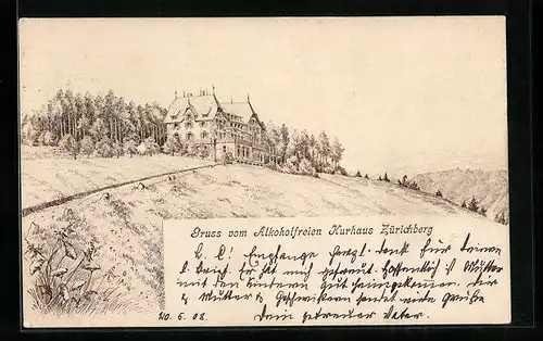 Künstler-AK Zürich, Alkoholfreies Kurhaus Zürichberg