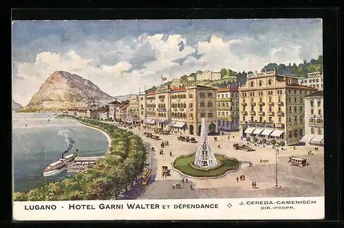 Künstler-AK Lugano, Hotel Garni Walter et Dependance