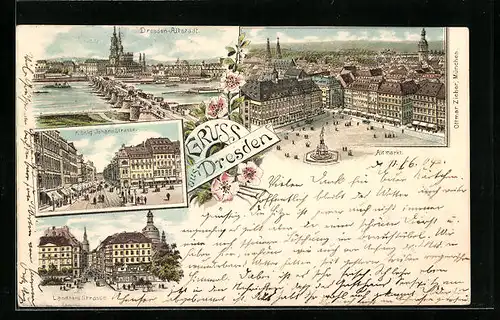 Lithographie Dresden, Altmarkt, Dresden-Altstadt, Landhaus Strasse