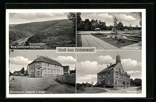 AK Hohenwart, Burg Liebeneck im Würmtal, Gasthaus u. Pension zum Engel, Schwimmbad