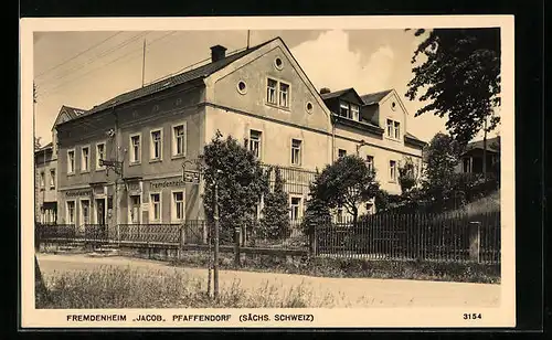 AK Pfaffendorf /Sa., Fremdenheim Jacob, Strassenansicht