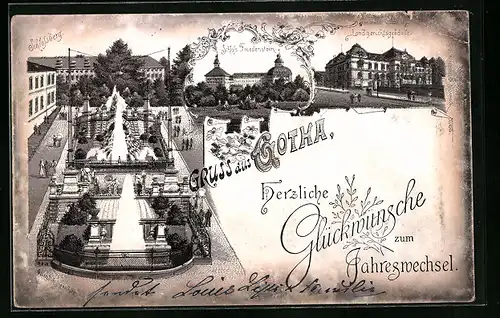 Lithographie Gotha, Schlossberg, Schloss Friedenstein