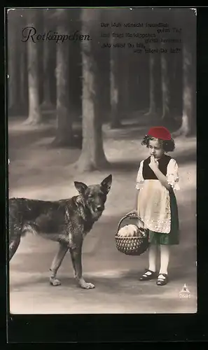 AK Rotkäppchen mit dem Wolf im Wald
