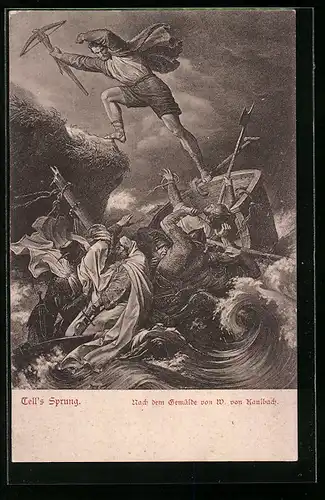 AK Wilhelm Tell springt vom sinkenden Boot