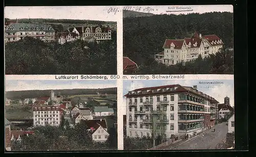 AK Schömberg, Schwarzwaldheim, Neue Heilanstalt, Ortsansicht