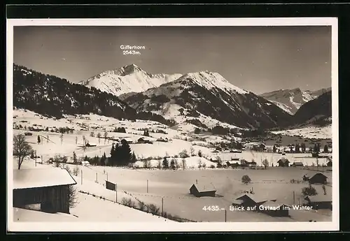 AK Gstaad, Ortsansicht im Winter, mit Gifferhorn