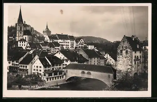 AK Baden, Teilansicht mit Landvogteischloss