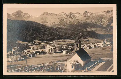 AK Pontresina, Ortsansicht mit Piz Julier