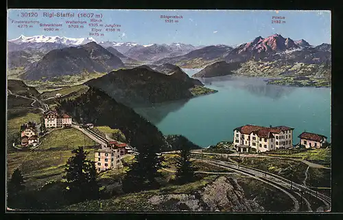 AK Rigi, Ortsansicht mit Rigi-Staffel und Bergspitzen