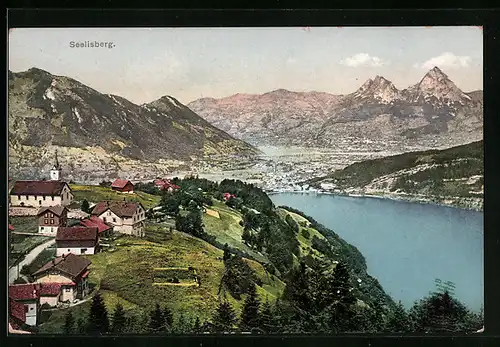 AK Seelisberg, Teilansicht mit Bergblick