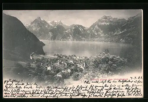 AK Sisikon, Ortsansicht gegen den Urirothstock