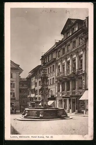 AK Luzern, Weinmarkt mit Hotel Krone