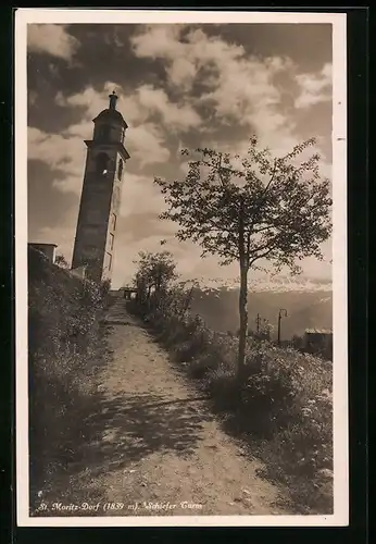 AK St. Moritz-Dorf, Schiefer Turm