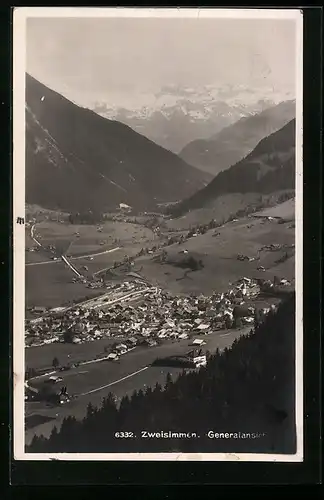AK Zweisimmen, Generalansicht mit Bergen