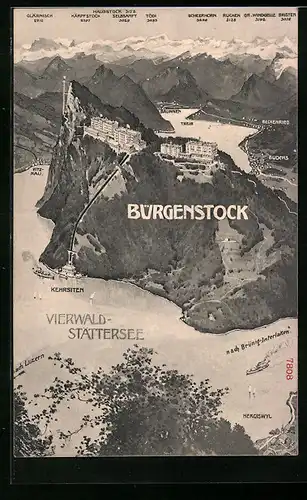 AK Bürgenstock, Ortsansicht mit Vierwaldstättersee