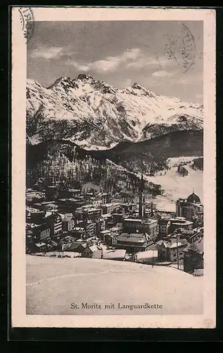 AK St. Moritz, Ortsansicht mit Languardkette